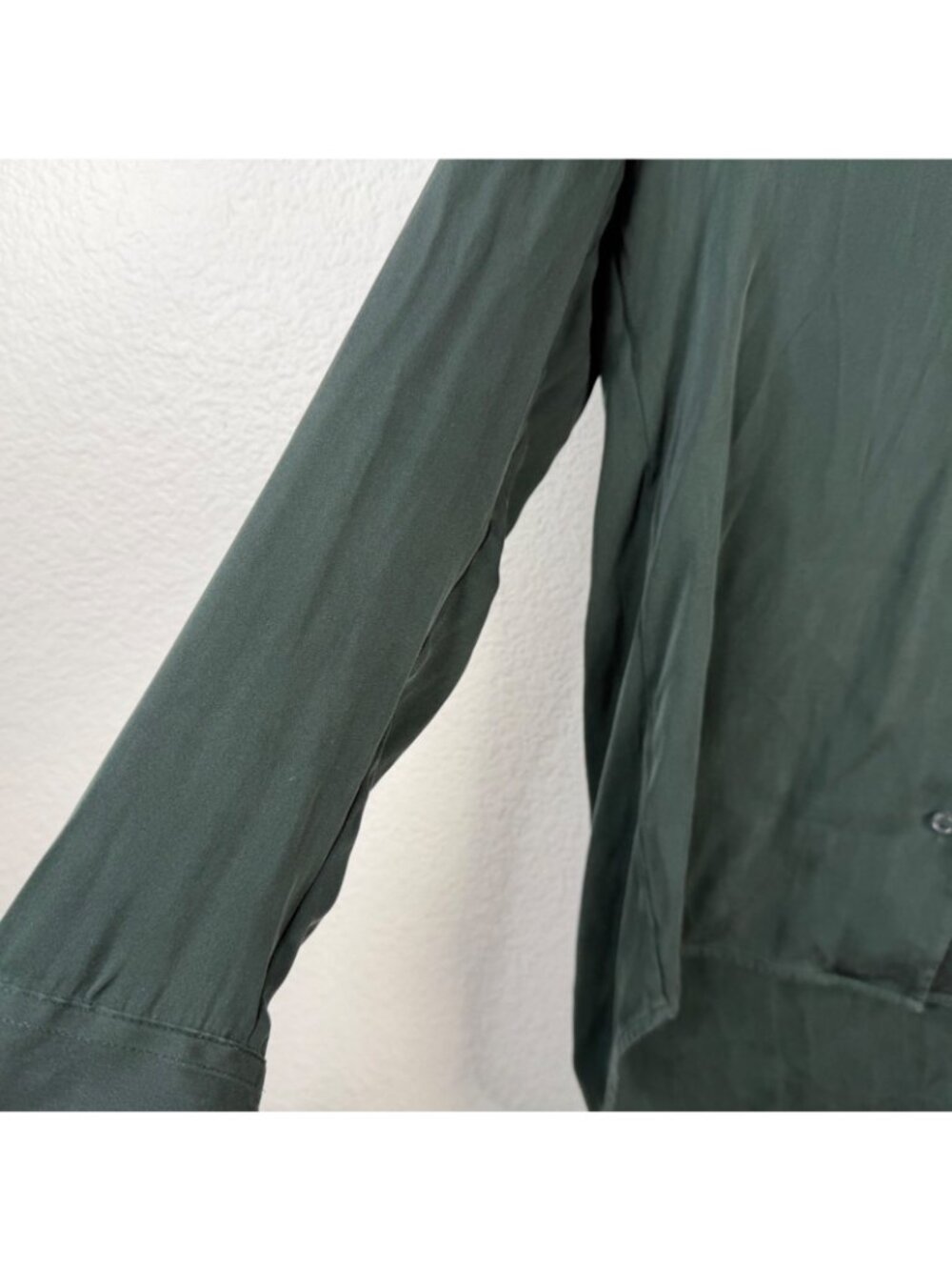 Quince Women's Forest Green Sz S Washable Stretch Silk Notch Collar Quiet Luxury - Picture 7 of 11